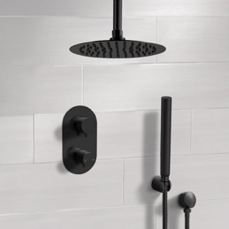 Shower Faucet Matte Black Ceiling Thermostatic Shower System with Handheld, Rain Shower Head, Shower Faucet Set Remer SFH38